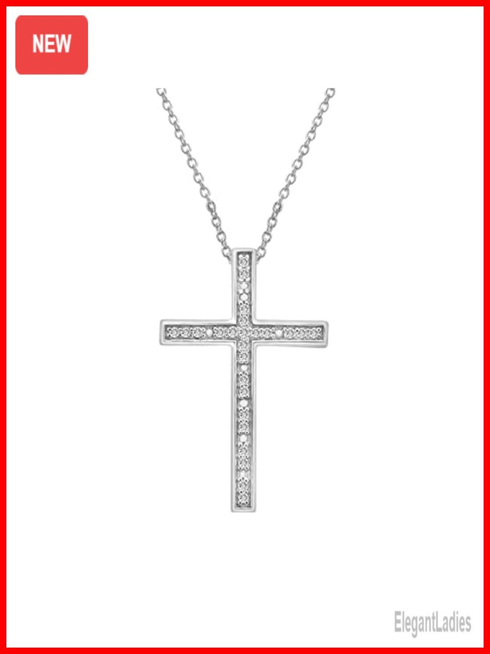 925 Sterling Silver Cross Necklace 1/10 CTW Diamond 18 in Pendant Chain